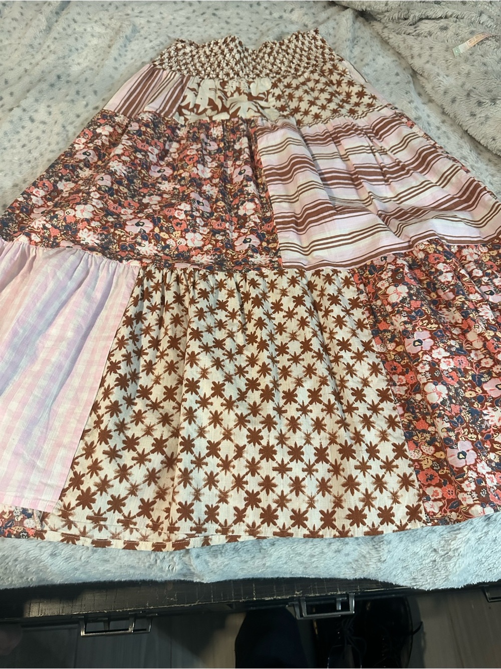 Universal Thread Pink and Brown Patchwork Maxi Skirt
